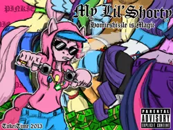 Size: 800x600 | Tagged: album cover, anthro, applejack, artist:tokeitime, ass, blackletter, breasts, clothes, derpibooru import, fluttershy, gangster, gun, hilarious in hindsight, homie, hoodie, mane six, marijuana, money, panties, parental advisory, pinkie high, pinkie pie, rainbow dash, rap, rarity, short shirt, suggestive, thong, twilight sparkle, underwear