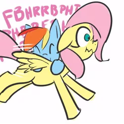 Size: 600x600 | Tagged: back buzz, derpibooru import, eyes closed, floppy ears, fluttershy, nose wrinkle, onomatopoeia, rainbow dash, raspberry, raspberry noise, safe, scrunchy face, spread wings, :t, wide eyes, wing buzz, wing motorboating