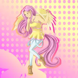 Size: 1500x1500 | Tagged: safe, artist:hylianguardians, derpibooru import, fluttershy, humanized, solo, tailed humanization, winged humanization