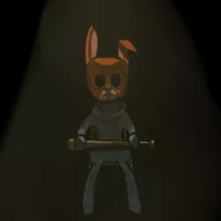 Size: 500x500 | Tagged: bunny ears, clothes, crossover, derpibooru import, graham, hoodie, hotline miami, mask, ponified, rabbit, safe, sitting