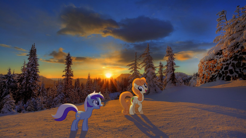 Size: 1600x900 | Tagged: artist:astralmelodia, carrot top, dead source, derpibooru import, forest, golden harvest, minuette, ponies in real life, safe, snow, vector