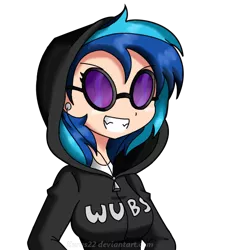 Size: 572x586 | Tagged: artist:kurus22, clothes, derpibooru import, female, hoodie, human, humanized, safe, simple background, smiling, solo, transparent background, vinyl scratch