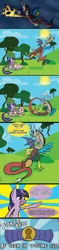 Size: 1500x6336 | Tagged: artist:always-a-keepsake, belt, comic, derpibooru import, discord, fluttershy, laughing, mermaid man and barnacle boy iii, parody, remote, safe, spongebob squarepants, tickling, twilight sparkle