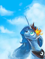 Size: 2550x3300 | Tagged: safe, artist:graypaint, derpibooru import, princess luna, cloud, cloudy, flower, flower in hair, sky, solo