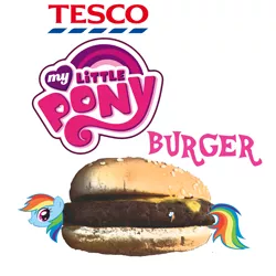 Size: 2000x2000 | Tagged: 2013 horsemeat scandal, burger, derpibooru import, food, meat, rainbow dash, safe, tesco