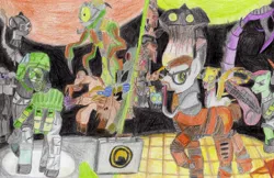 Size: 3432x2220 | Tagged: adrian shepard, artist:reflexion-197, crossover, derpibooru import, gordon freeman, half-life, headcrab, ponified, safe, traditional art