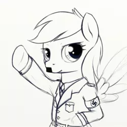 Size: 900x900 | Tagged: artist needed, safe, artist:anonymous, derpibooru import, oc, ponified, unofficial characters only, pegasus, pony, adolf hitler, armband, belt, black and white, clothes, grayscale, heil, monochrome, moustache, nazi, necktie, outline, race swap, solo, swastika, uniform, wings