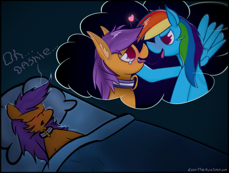 Size: 1600x1212 | Tagged: questionable, artist:coco, banned from derpibooru, deleted from derpibooru, derpibooru import, rainbow dash, scootaloo, blushing, drool, drool string, female, heart, image, kissing, lesbian, lesboloo, png, scootadash, shipping, sloppy kissing