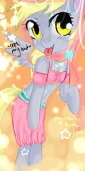 Size: 500x1000 | Tagged: safe, artist:marinakirby, derpibooru import, derpy hooves, genie, pony, 30 minute art challenge, belly button, bipedal, midriff, solo, text, tongue out, underp