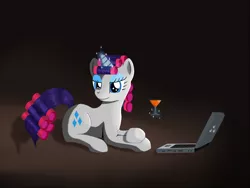 Size: 1000x750 | Tagged: cocktail, computer, derpibooru import, drink, hair curlers, laptop computer, rarity, safe