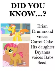 Size: 475x615 | Tagged: babs seed, brian drummond, brynna drummond, carrot cake, derpibooru import, meta, mind blown, safe, voice actor