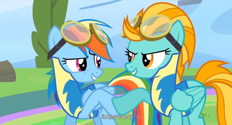 Size: 1595x865 | Tagged: derpibooru import, lightning dust, rainbow dash, safe, screencap, wonderbolts academy, wonderbolt trainee uniform, youtube caption, youtube link