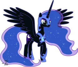 Size: 8820x7610 | Tagged: absurd resolution, artist:90sigma, derpibooru import, dilated pupils, nicemare moon, nightmare luna, nightmare moon, princess luna, raised hoof, safe, simple background, smiling, solo, spread wings, transparent background, vector