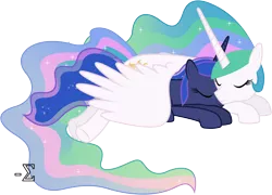 Size: 8810x6330 | Tagged: absurd resolution, artist:90sigma, cute, derpibooru import, princess celestia, princess luna, royal sisters, safe, simple background, sleeping, snuggling, transparent background, vector, wing blanket, winghug