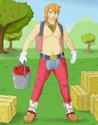Size: 792x1008 | Tagged: artist:full-on-zombie, big macintosh, clothes, derpibooru import, humanized, male, solo, solo male, suggestive, topless