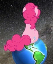 Size: 185x226 | Tagged: safe, derpibooru import, pinkie pie, pony, earth, giant pony, giantess, macro, pony bigger than a planet, sitting, space