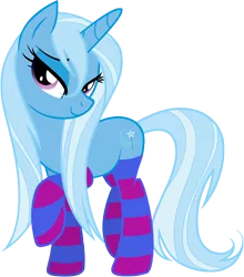 Size: 3000x3415 | Tagged: suggestive, artist:rikithesuperzeldafan, derpibooru import, trixie, pony, unicorn, bedroom eyes, clothes, female, mare, simple background, socks, solo, striped socks, transparent background, vector, wet mane