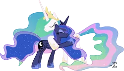 Size: 11480x6670 | Tagged: absurd resolution, artist:90sigma, come hug me sis, derpibooru import, eyes closed, hug, princess celestia, princess luna, safe, simple background, transparent background, vector