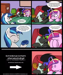 Size: 1410x1690 | Tagged: adultery, artist:epulson, comic, derpibooru import, double facehoof, facehoof, female, implied sex, implied twilight sparkle, infidelity, king sombra, male, pipe, princess cadance, princess cheatdance, shining armor, shining armor is a goddamn moron, shipping, somdance, straight, suggestive