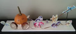 Size: 1550x700 | Tagged: safe, derpibooru import, applejack, derpy hooves, fluttershy, pinkie pie, rainbow dash, rarity, spike, twilight sparkle, pegasus, pony, carriage, female, halloween, holiday, jack-o-lantern, mane seven, mare, papercraft, pumpkin, pumpkin carriage