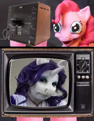 Size: 1038x1336 | Tagged: cosplay, derpibooru import, exploitable meme, human, irl, irl human, nightmare fuel, photo, pinkie pie, rarity, realistic, safe, tv meme, uncanny valley