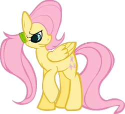 Size: 1099x999 | Tagged: alternate hairstyle, artist:letirary, derpibooru import, fluttershy, ponytail, safe, simple background, smiling, solo, transparent background
