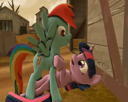 Size: 580x464 | Tagged: artist needed, suggestive, derpibooru import, rainbow dash, twilight sparkle, 3d, animated, female, kissing, lesbian, licking, source filmmaker, twidash, video at source
