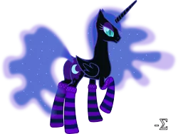 Size: 8920x6760 | Tagged: absurd resolution, artist:90sigma, bedroom eyes, butt, clothes, derpibooru import, female, nightmare moon, plot, princess luna, simple background, socks, solo, solo female, striped socks, suggestive, transparent background, vector