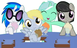 Size: 4320x2700 | Tagged: absurd resolution, artist:beavernator, cute, derpabetes, derpibooru import, derpy hooves, female, filly, filly derpy, filly lyra, filly vinyl scratch, lyra heartstrings, milkshake, milkshake ponies, octavia melody, safe, vinyl scratch