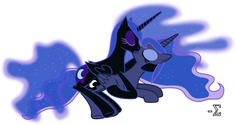 Size: 11670x6220 | Tagged: absurd resolution, artist:90sigma, derpibooru import, female, kissing, lesbian, nightmare moon, princess luna, safe, selfcest, shipping, simple background, transparent background, vector