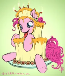Size: 774x900 | Tagged: artist:tt-n, cake, clothes, costume, food, food costume, messy, pinkie pie, safe, wat