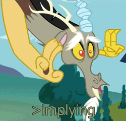 Size: 562x540 | Tagged: air quotes, animated, derpibooru import, discord, image macro, implying, keep calm and flutter on, meme, reaction image, safe, twilight sparkle