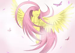 Size: 3100x2200 | Tagged: safe, artist:mricantdraw, derpibooru import, fluttershy, butterfly, pegasus, pony, long hair, solo