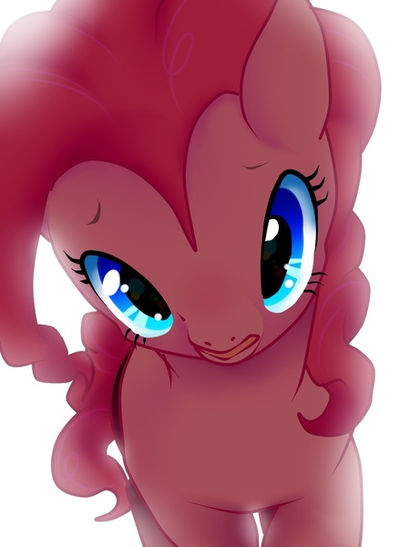 Size: 900x1200 | Tagged: safe, artist:nabe, derpibooru import, pinkie pie, earth pony, pony, looking at you, offscreen character, open mouth, pixiv, pov, simple background, solo, white background