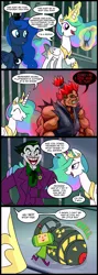 Size: 785x2200 | Tagged: safe, artist:madmax, derpibooru import, princess celestia, princess luna, alicorn, pony, akuma, atomic bomb, comic, crossover, fallout, female, idiot, jail, katamari damacy, male, mini nuke, nuclear weapon, street fighter, the joker, this will end in death, this will end in tears and/or death, uselesstia