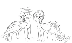 Size: 1024x614 | Tagged: safe, artist:narbevoguel, derpibooru import, eff stop, shutterfly, tracy flash, pegasus, pony, duo, female, flash bulb, hat, male, mare, shipping, stallion, straight, trilby
