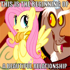 Size: 245x245 | Tagged: safe, derpibooru import, discord, fluttershy, keep calm and flutter on, animated, discoshy, image macro, shipping