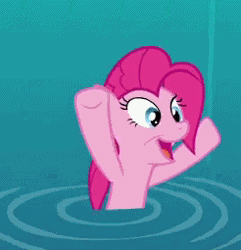 Size: 246x255 | Tagged: safe, derpibooru import, screencap, pinkie pie, earth pony, pony, too many pinkie pies, animated, cropped, dancing, female, hooves in air, loop, mare, solo, water, wet mane