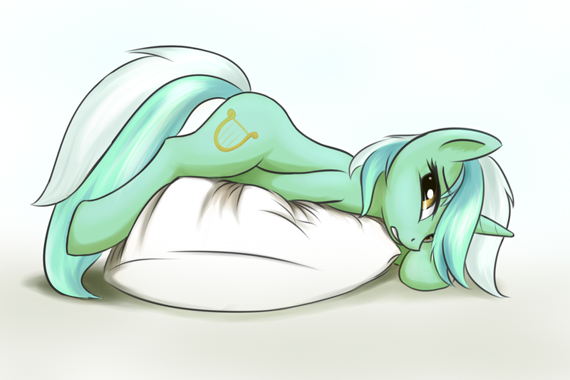 Size: 1200x800 | Tagged: artist:sokolas, derpibooru import, female, gritted teeth, looking back, lyra heartstrings, masturbation, pillow, pillow support, prone, questionable, simple background, solo, solo female