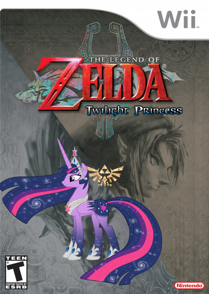 Size: 640x900 | Tagged: safe, artist:unicorn9927, derpibooru import, twilight sparkle, twilight sparkle (alicorn), alicorn, pony, cover, ethereal mane, female, galaxy mane, link, mare, nintendo, pun, the legend of zelda, ultimate twilight, visual pun, wii