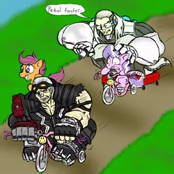 Size: 800x800 | Tagged: anarchy reigns, artist:ichibangravity, context is for the weak, crossover, derpibooru import, diamond tiara, jack cayman, madworld, nikolai, safe, scootaloo, wat