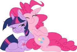 Size: 6134x4180 | Tagged: safe, artist:daydreamsyndrom, artist:leadhooves, derpibooru import, pinkie pie, twilight sparkle, absurd resolution, eyes closed, female, lesbian, shipping, simple background, transparent background, twinkie, vector