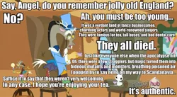 Size: 850x465 | Tagged: safe, derpibooru import, angel bunny, discord, keep calm and flutter on, apocalypse, england, image macro, tea, text