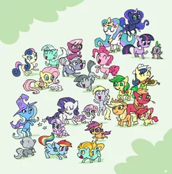 Size: 889x899 | Tagged: safe, artist:cmaggot, derpibooru import, angel bunny, apple bloom, applejack, big macintosh, bon bon, cheerilee, derpy hooves, diamond tiara, fiddlesticks, fluttershy, lightning dust, limestone pie, lyra heartstrings, marble pie, pinkie pie, princess celestia, princess luna, rainbow dash, rarity, scootaloo, silver spoon, spike, sweetie belle, sweetie drops, trixie, twilight sparkle, earth pony, pony, apple family member, chibi, cutie mark crusaders, male, pie sisters, stallion