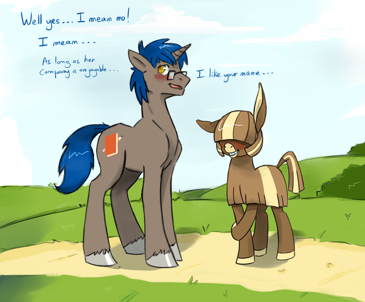 Size: 799x660 | Tagged: safe, artist:askedgedoodle, derpibooru import, oc, oc:sugar malt, unofficial characters only, donkey, ask edge doodle, blushing, edge doodle, glasses, tumblr