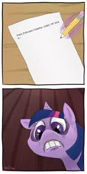 Size: 675x1341 | Tagged: artist:yellow-jelly, derpibooru import, faic, failed meme, meme, nervous, no free rides, op, safe, spongebob squarepants, sweat, twilight sparkle