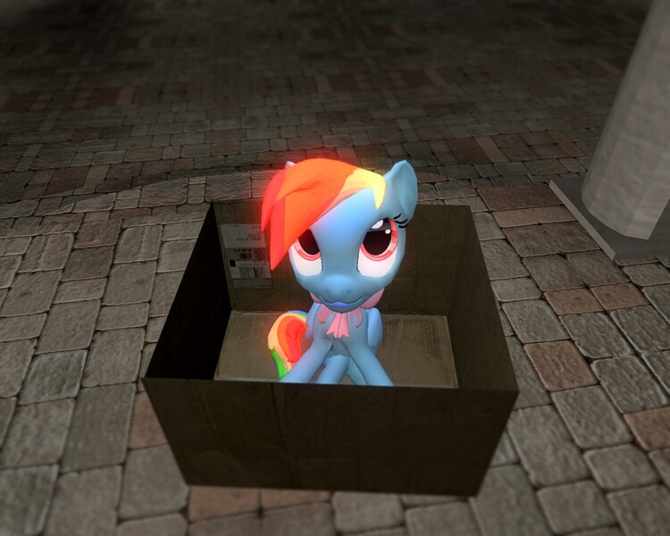 Size: 1280x1024 | Tagged: 3d, artist:dakiehooves, box, derpibooru import, fanfic:my little dashie, filly, filly rainbow dash, foal, gmod, rainbow dash, safe, solo, younger