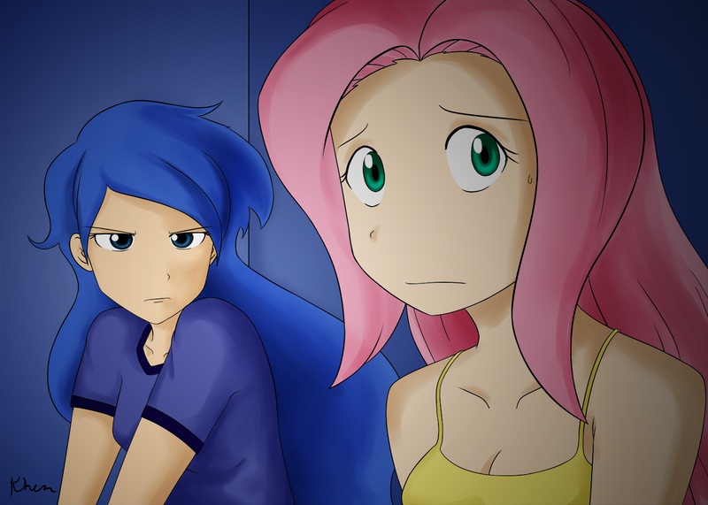 Size: 1400x1000 | Tagged: artist:kprovido, derpibooru import, fluttershy, humanized, princess luna, safe