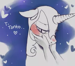 Size: 500x439 | Tagged: safe, artist:sincerelymrbear, derpibooru import, nightmare moon, human, pony, baka, blushing, cute, floppy ears, human on pony action, moonabetes, spanish, tsundere, tsundere moon