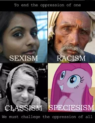 Size: 1236x1600 | Tagged: classism, parody, pinkamena diane pie, pinkie pie, racism, safe, sexism, speciesism, text